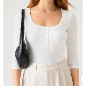 OGL 3/4 Sleeves Henley Light Thermal Blouse Sz Small Womens White Ribbed